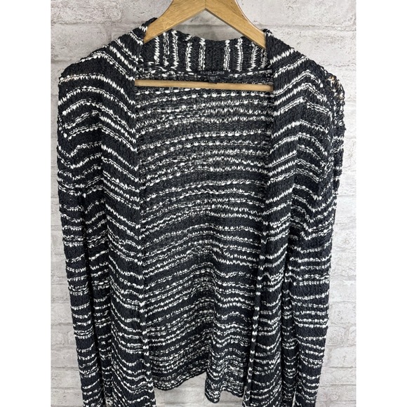 Eileen Fisher 100% Cotton Knit Cardigan Sweater Black White‎ Textured Size 1x - Picture 2 of 14